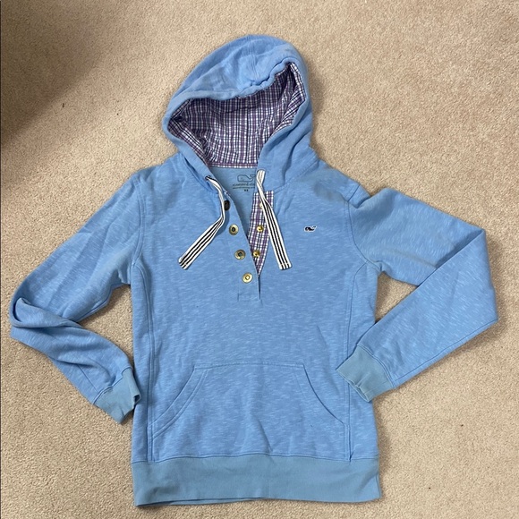 Vineyard Vines Blue Hoodie with Plaid Lining - Picture 1 of 4
